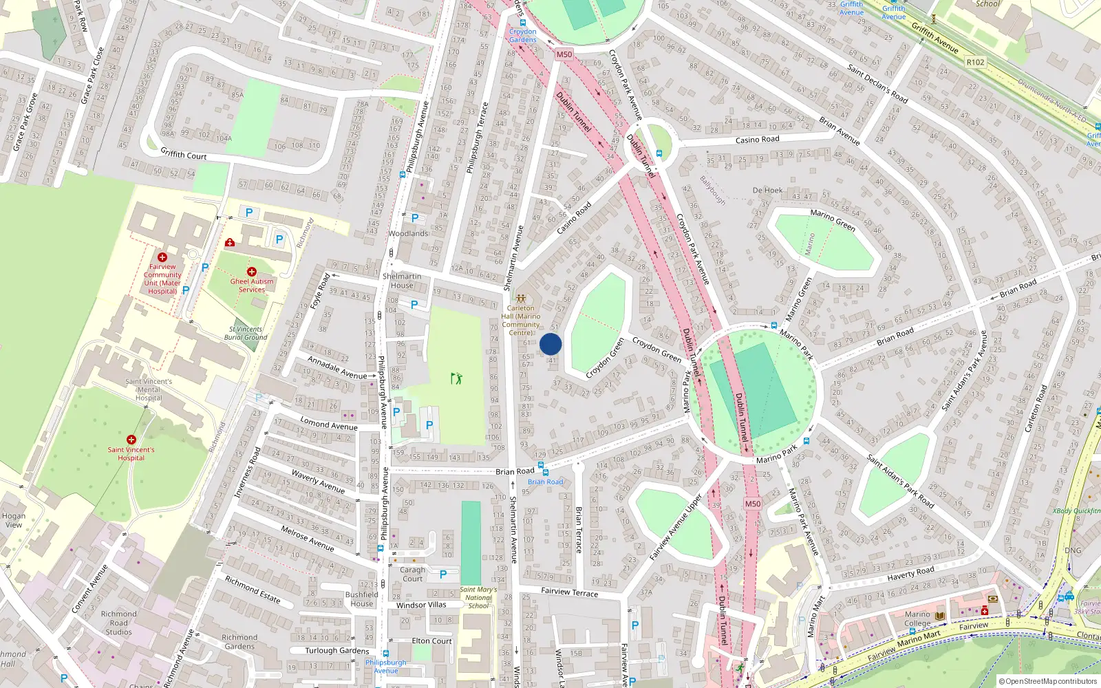 Overhead map showing the location of 47 Croydon Green, Dublin 3