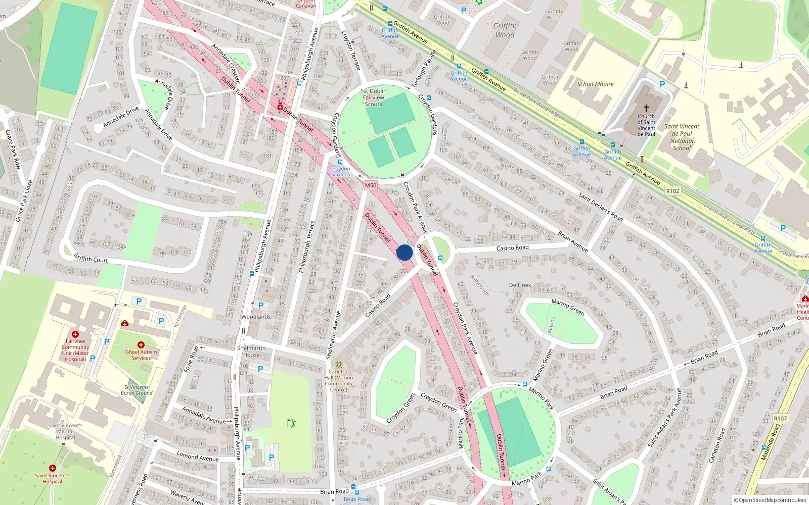Overhead map showing the location of 47 Croydon Park Avenue, Dublin 3