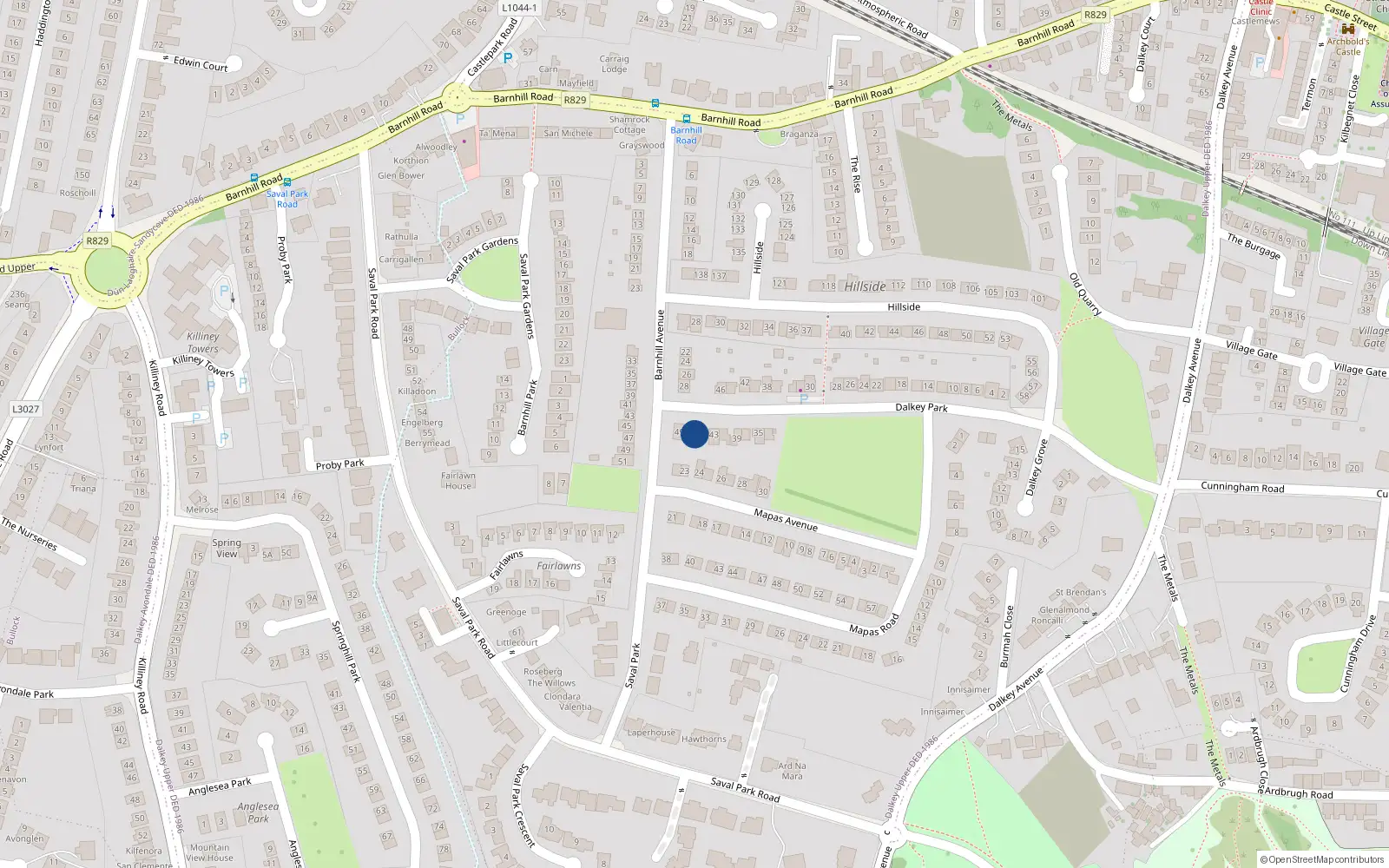 Overhead map showing the location of 47 Dalkey Park, Dalkey, Co Dublin