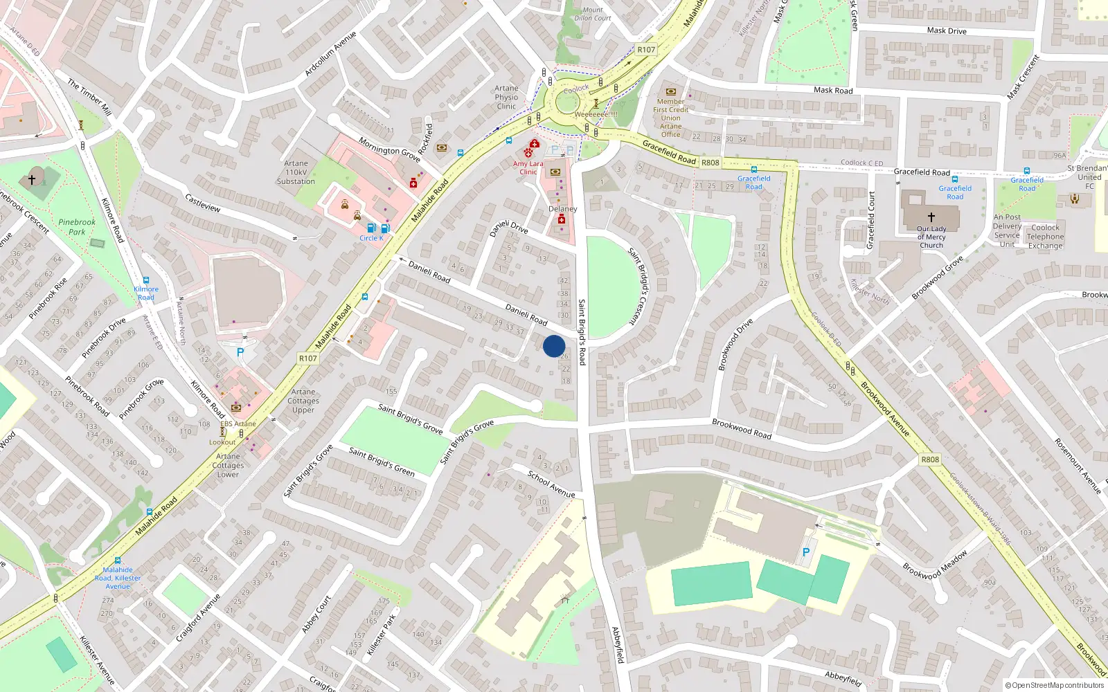 Overhead map showing the location of 47 Danieli Road, Dublin 5