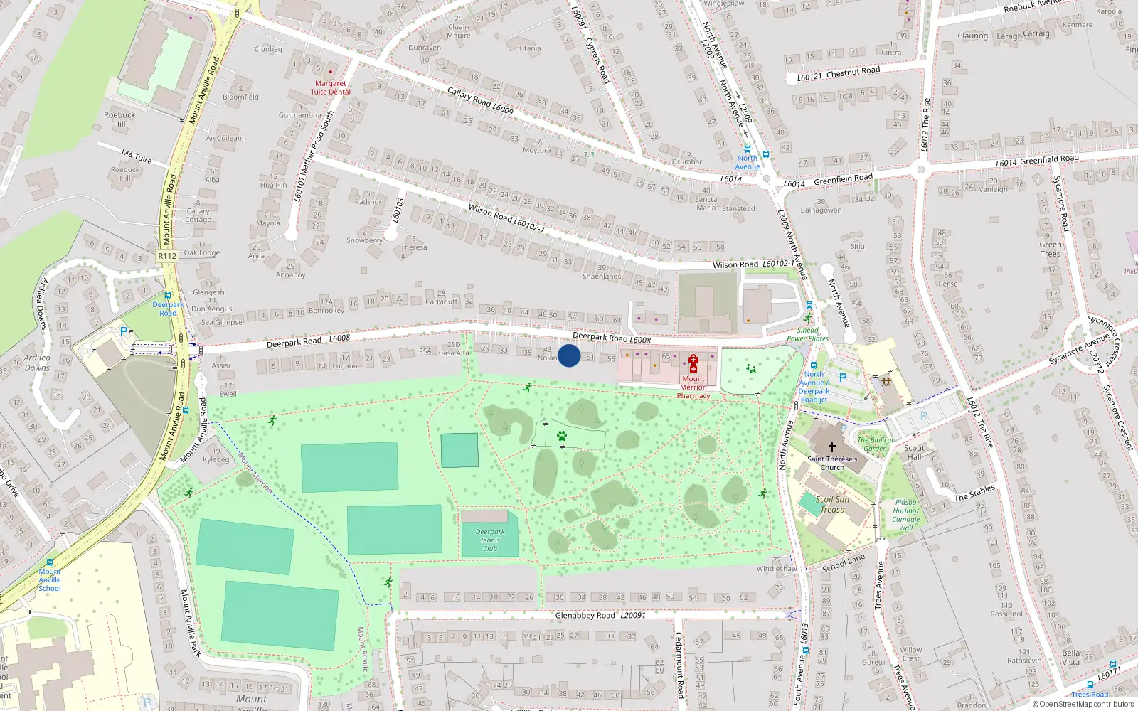 Overhead map showing the location of 47 Deerpark Road, Mount Merrion, Blackrock