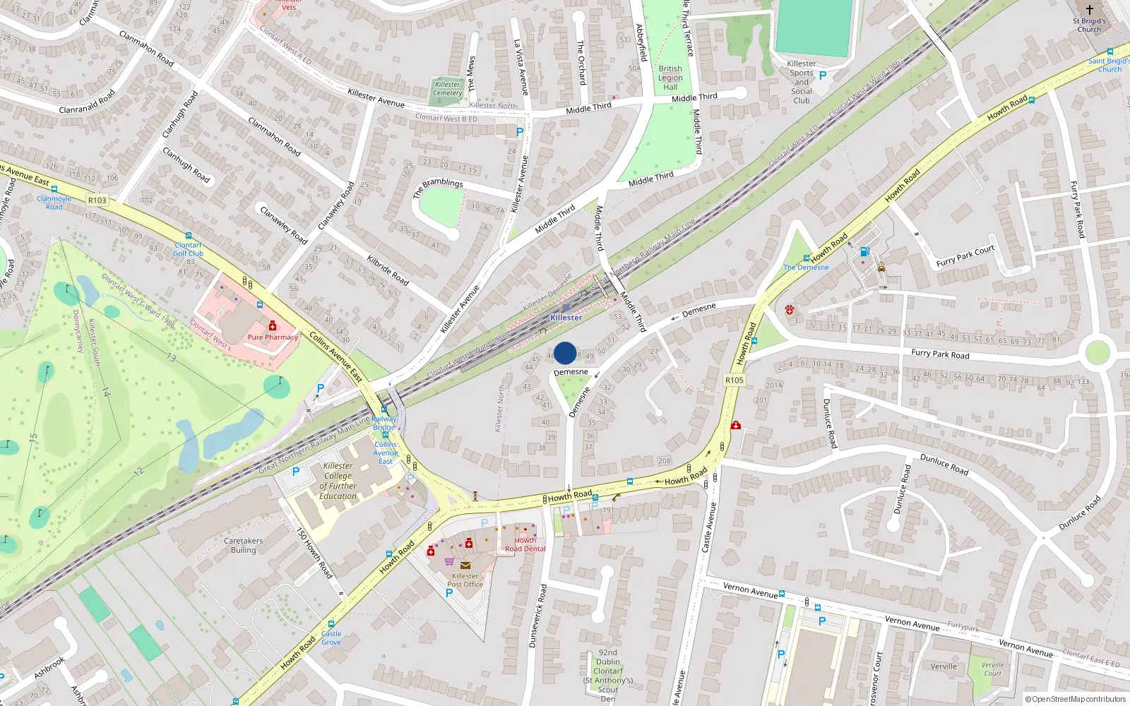 Overhead map showing the location of 47 Demesne, Killester, Dublin 5