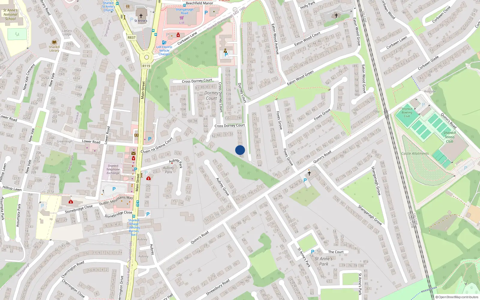 Overhead map showing the location of 47 Dorney Court, Dublin