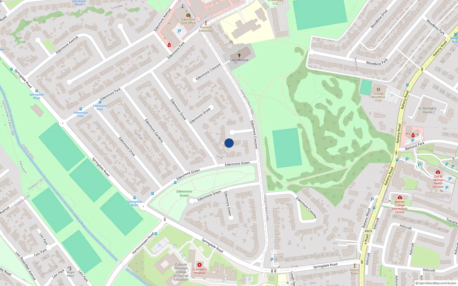 Overhead map showing the location of 47 Edenmore Crescent, Raheny, Dublin 5