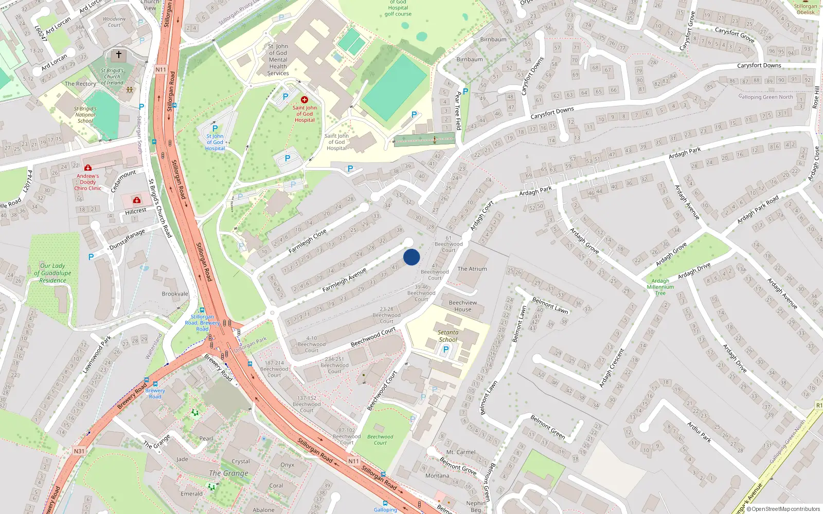 Overhead map showing the location of 47 Farmleigh Avenue, Dublin