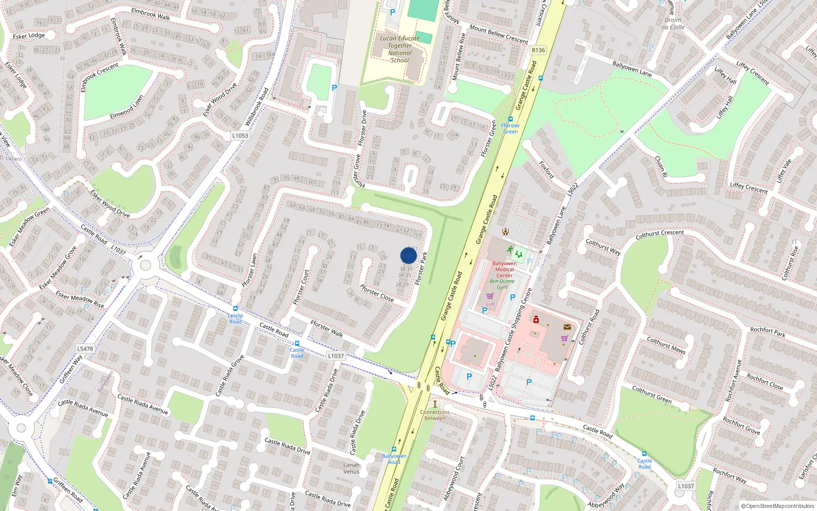 Overhead map showing the location of 47 Fforster Park, Lucan
