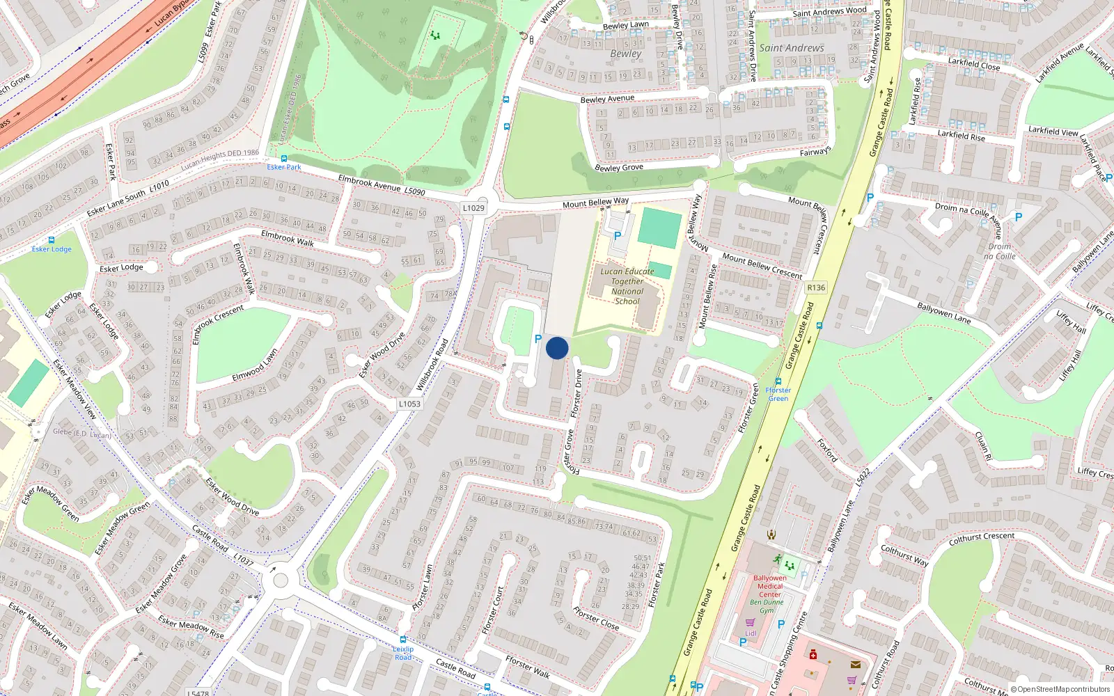 Overhead map showing the location of 47 Fforster Square, Ballydowd Manor, Lucan Dublin
