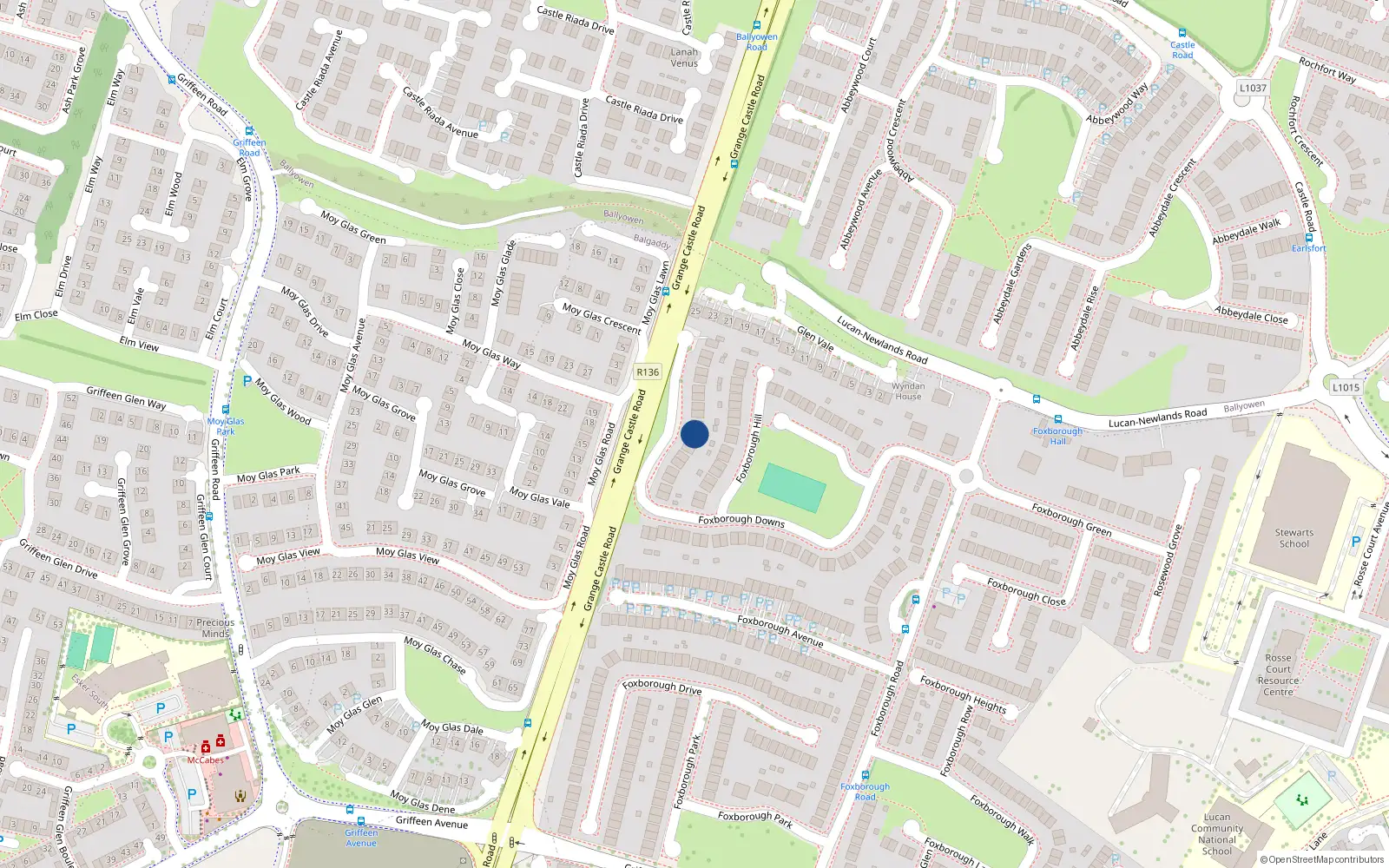 Overhead map showing the location of 47 Foxborough Downs, Lucan
