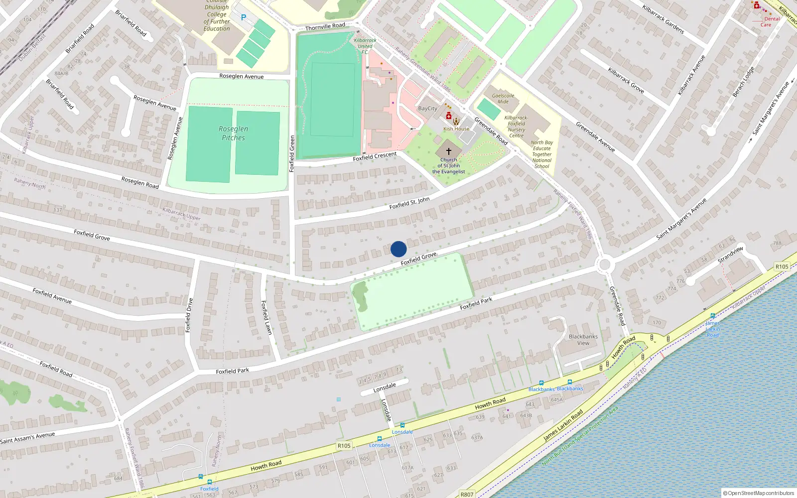 Overhead map showing the location of 47 Foxfield Grove, Raheny, Dublin 5