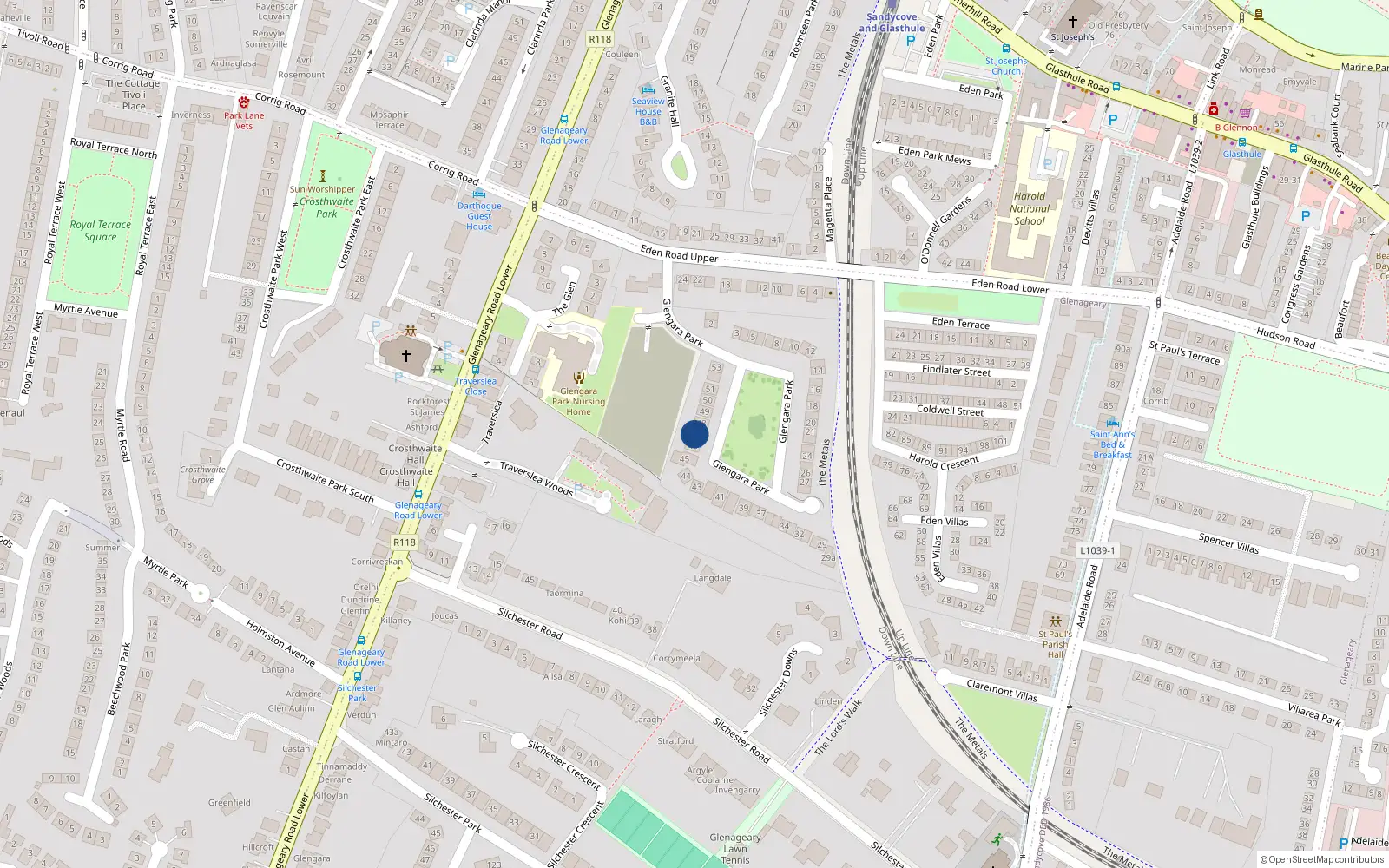 Overhead map showing the location of 47 Glengara Park, Glenageary, Dublin