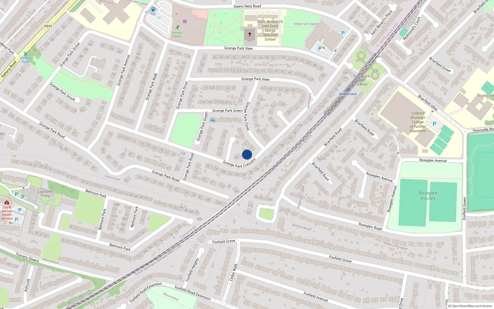 Overhead map showing the location of 47 Grange Park Crescent, Dublin 5