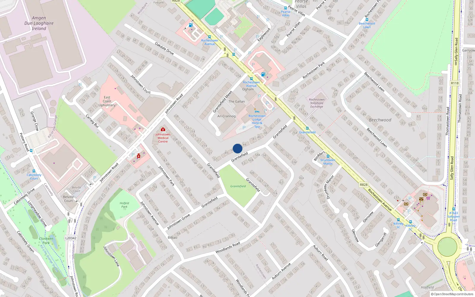 Overhead map showing the location of 47 Granitefield, Rochestown Avenue, Dun Laoghaire