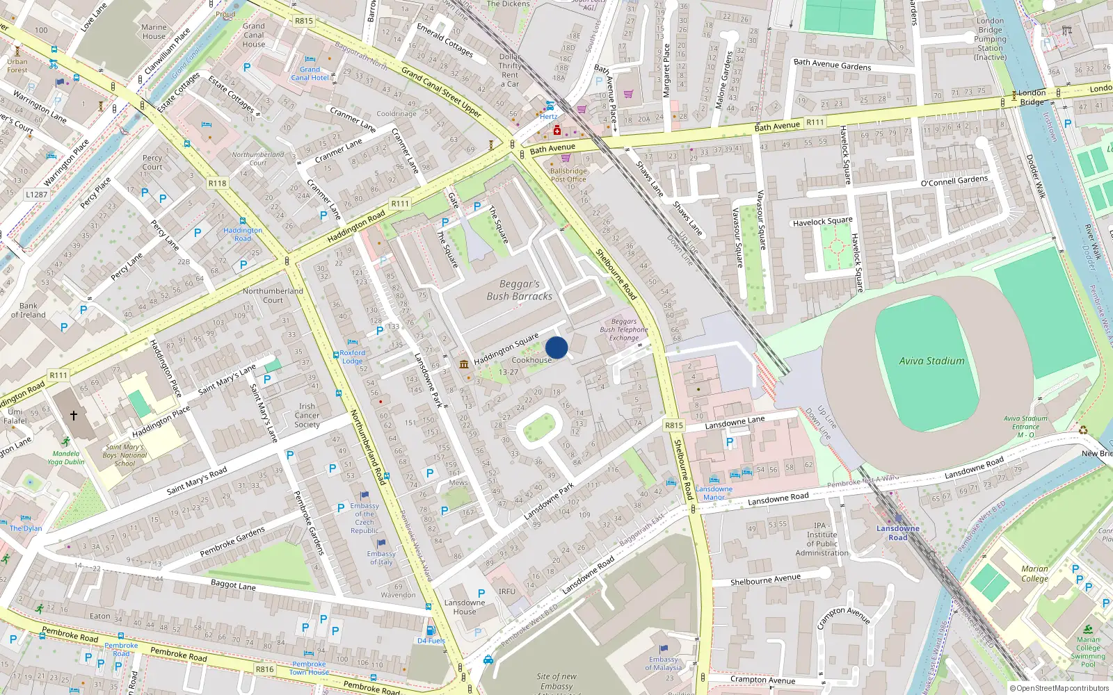 Overhead map showing the location of 37-47 Haddington Square, Beggars Bush Dublin 4