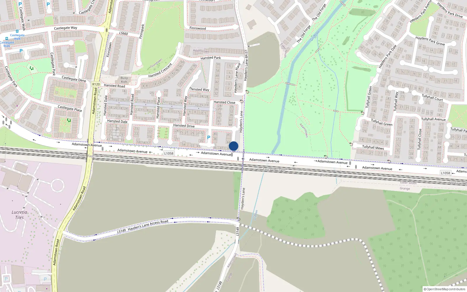 Overhead map showing the location of 47 Hansted Lane, Lucan