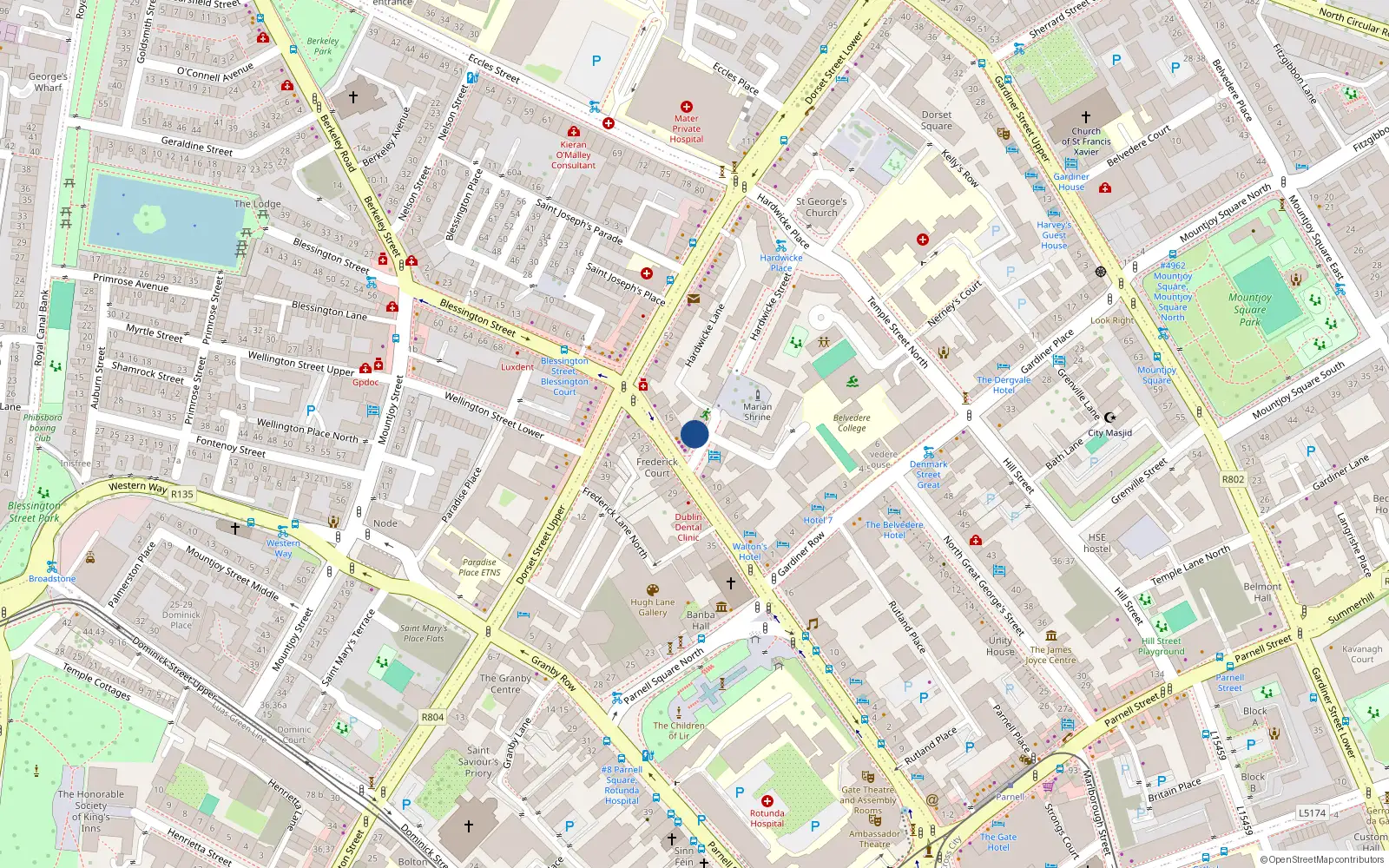 Overhead map showing the location of 47 Hardwicke Street, Dublin 1
