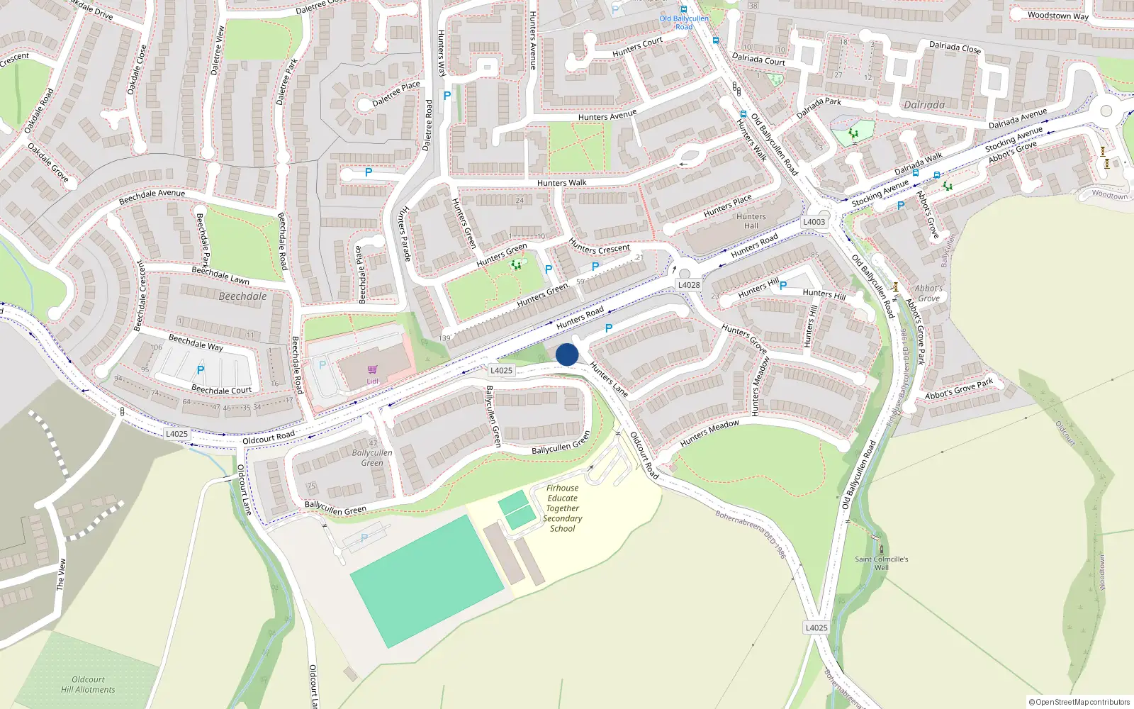 Overhead map showing the location of 47 Hunters Lane, Firhouse