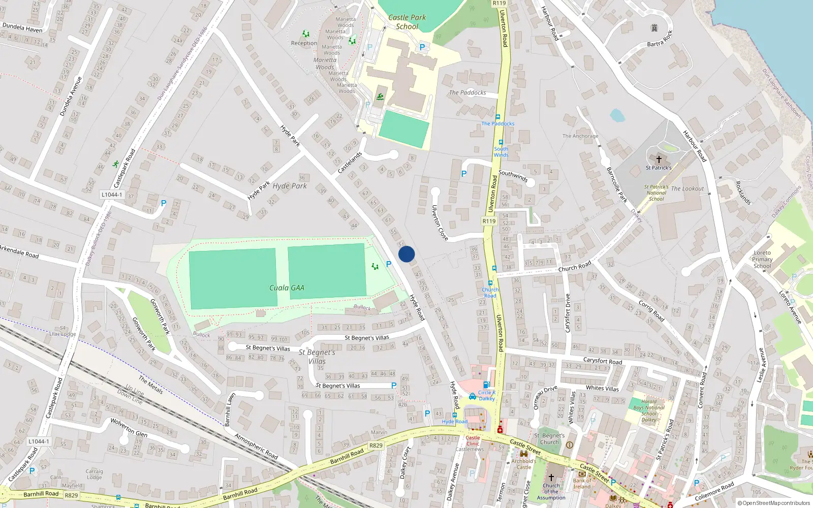 Overhead map showing the location of 47 Hyde Road, Dublin