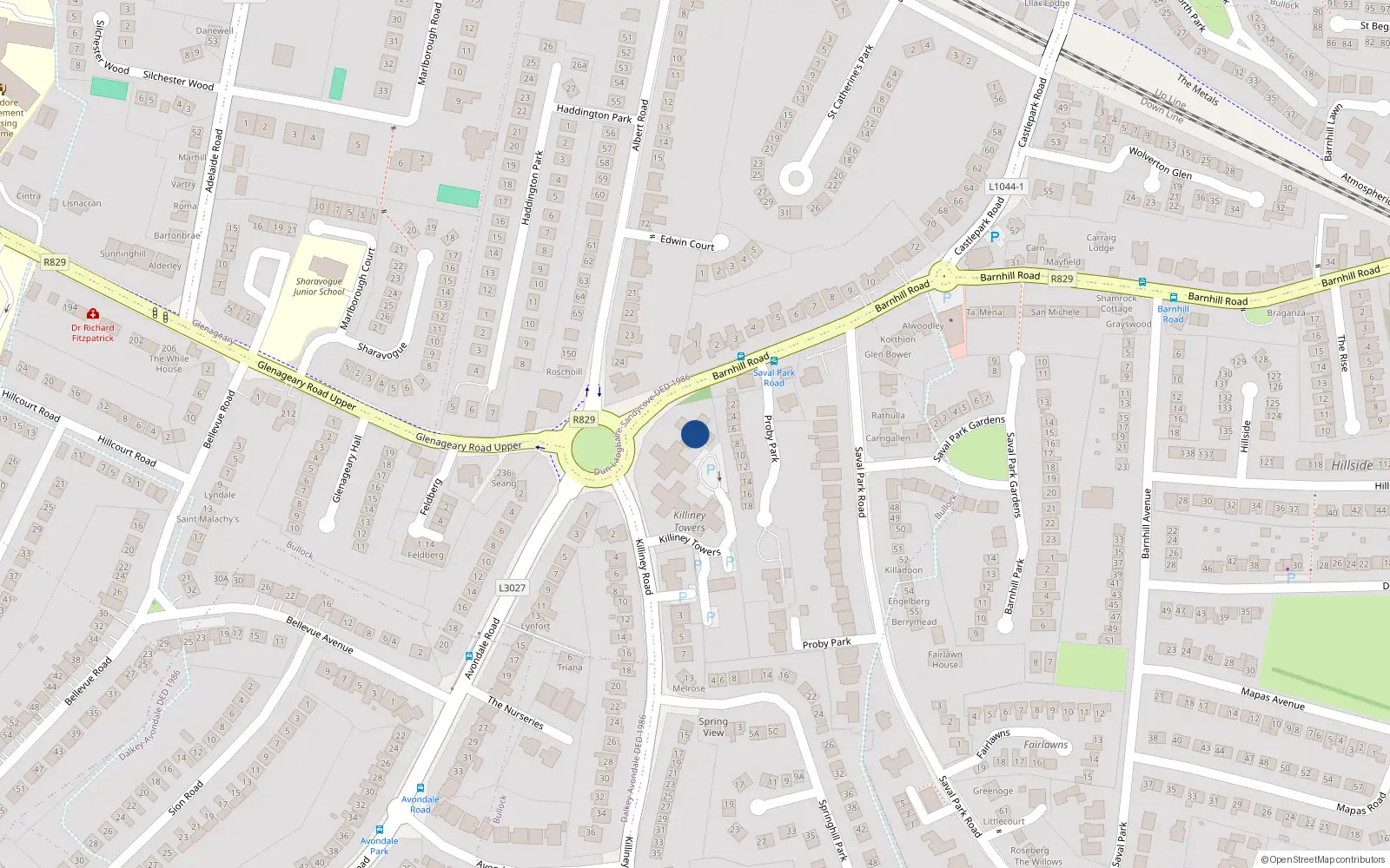 Overhead map showing the location of 47 Killiney Towers, Killiney Road, Killiney