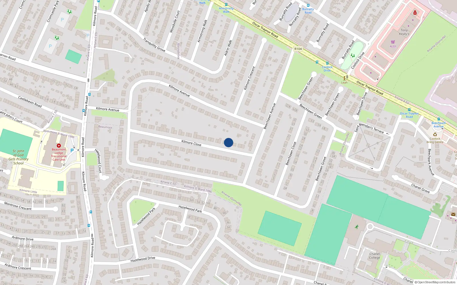 Overhead map showing the location of 47 Kilmore Close, Dublin 5