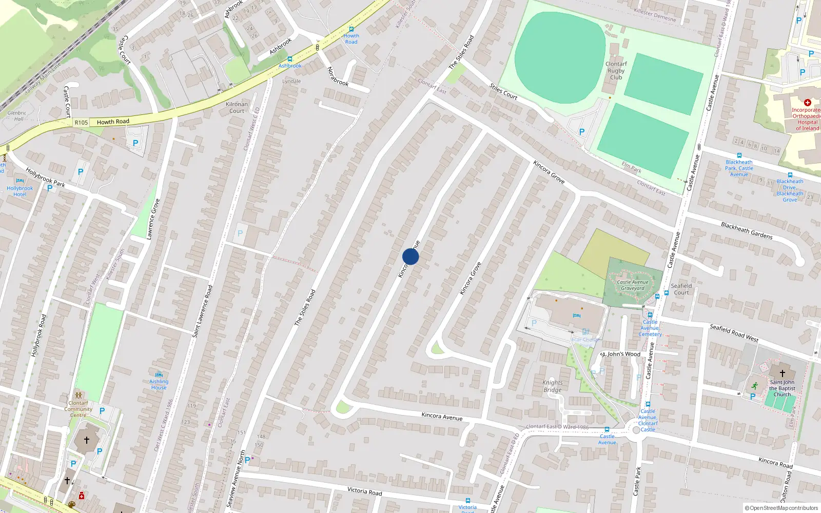Overhead map showing the location of 47 Kincora Avenue, Dublin 3