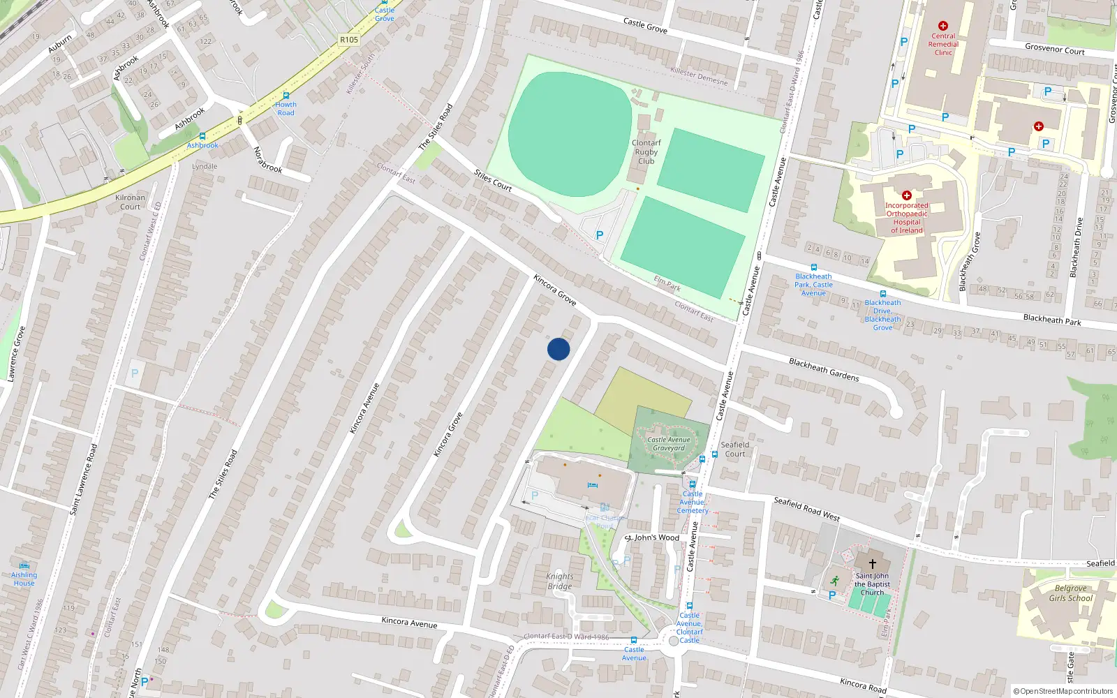 Overhead map showing the location of 47 Kincora Grove, Dublin 3