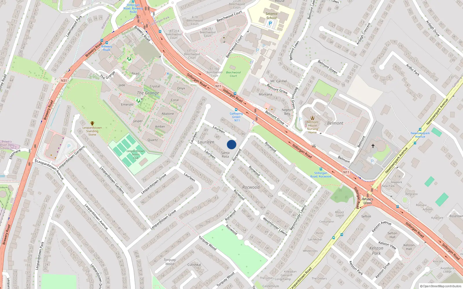 Overhead map showing the location of 47 Laurleen, Dublin