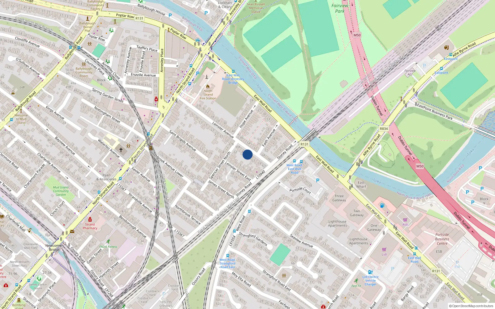 Overhead map showing the location of 47 Leinster Avenue, Dublin 3