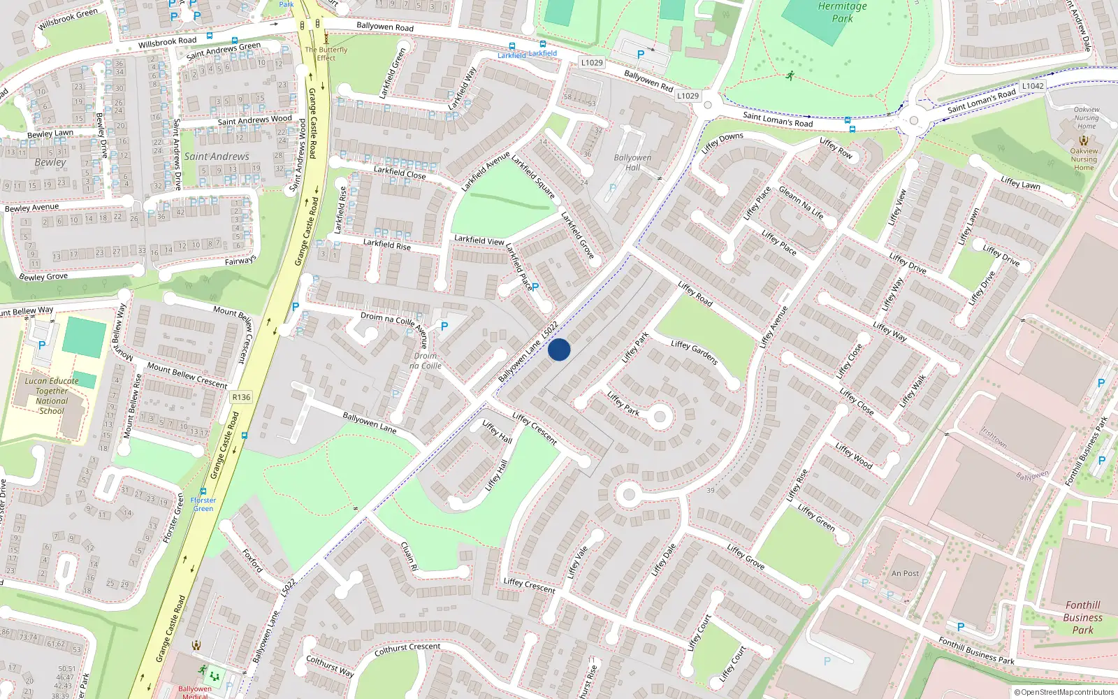 Overhead map showing the location of 47 Liffey Terrace, Liffey Valley Park, Lucan