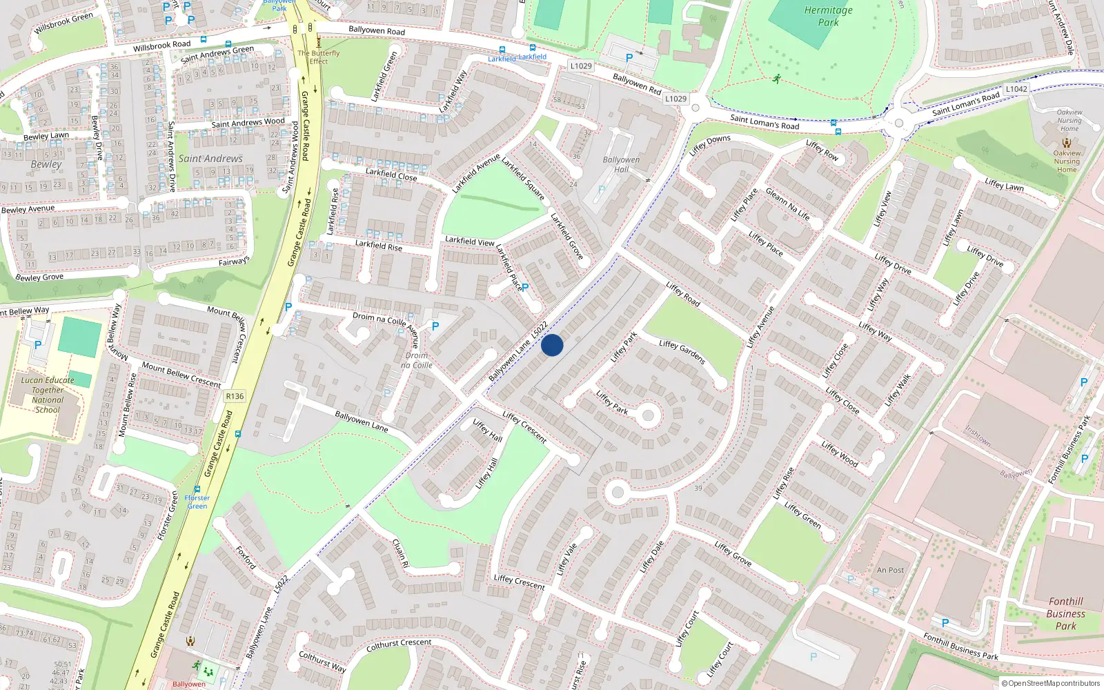 Overhead map showing the location of 47 Liffey Terrace, Lucan