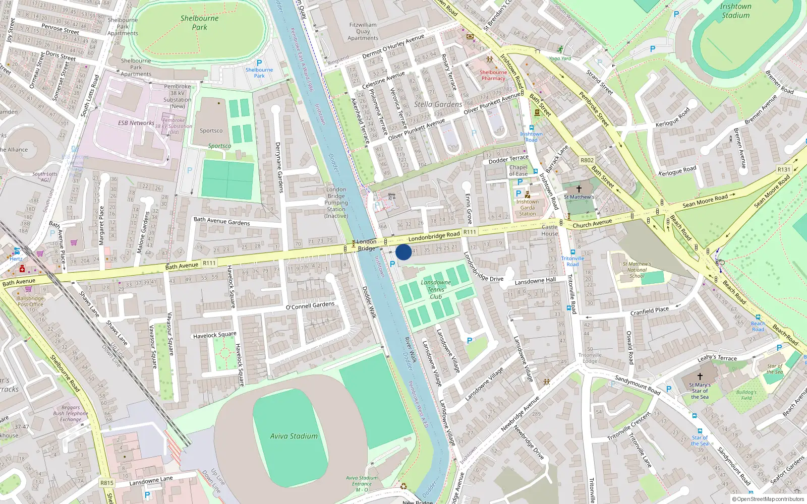 Overhead map showing the location of 47 Londonbridge Road, Irishtown