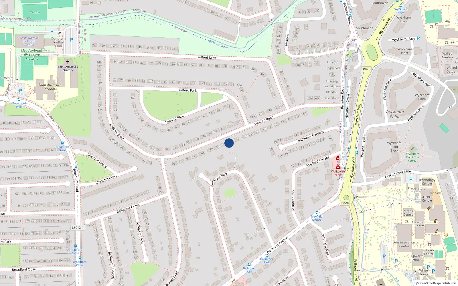 Overhead map showing the location of 47 Ludford Road, Dublin 16
