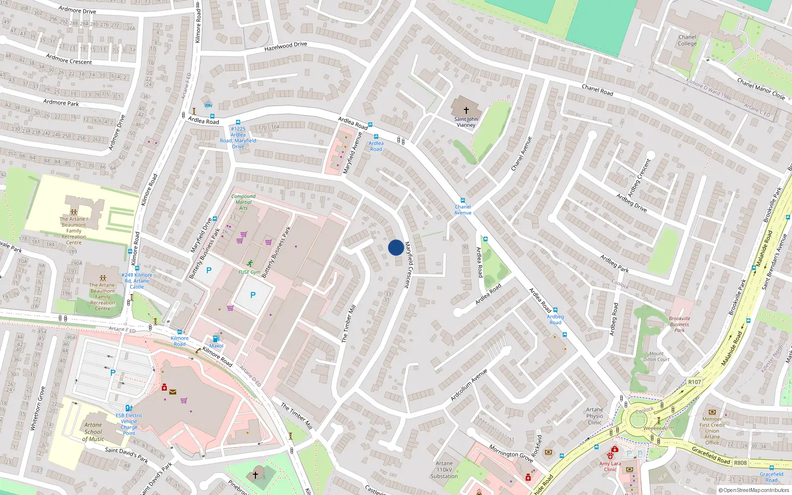 Overhead map showing the location of 47 Maryfield Crescent, Dublin 5