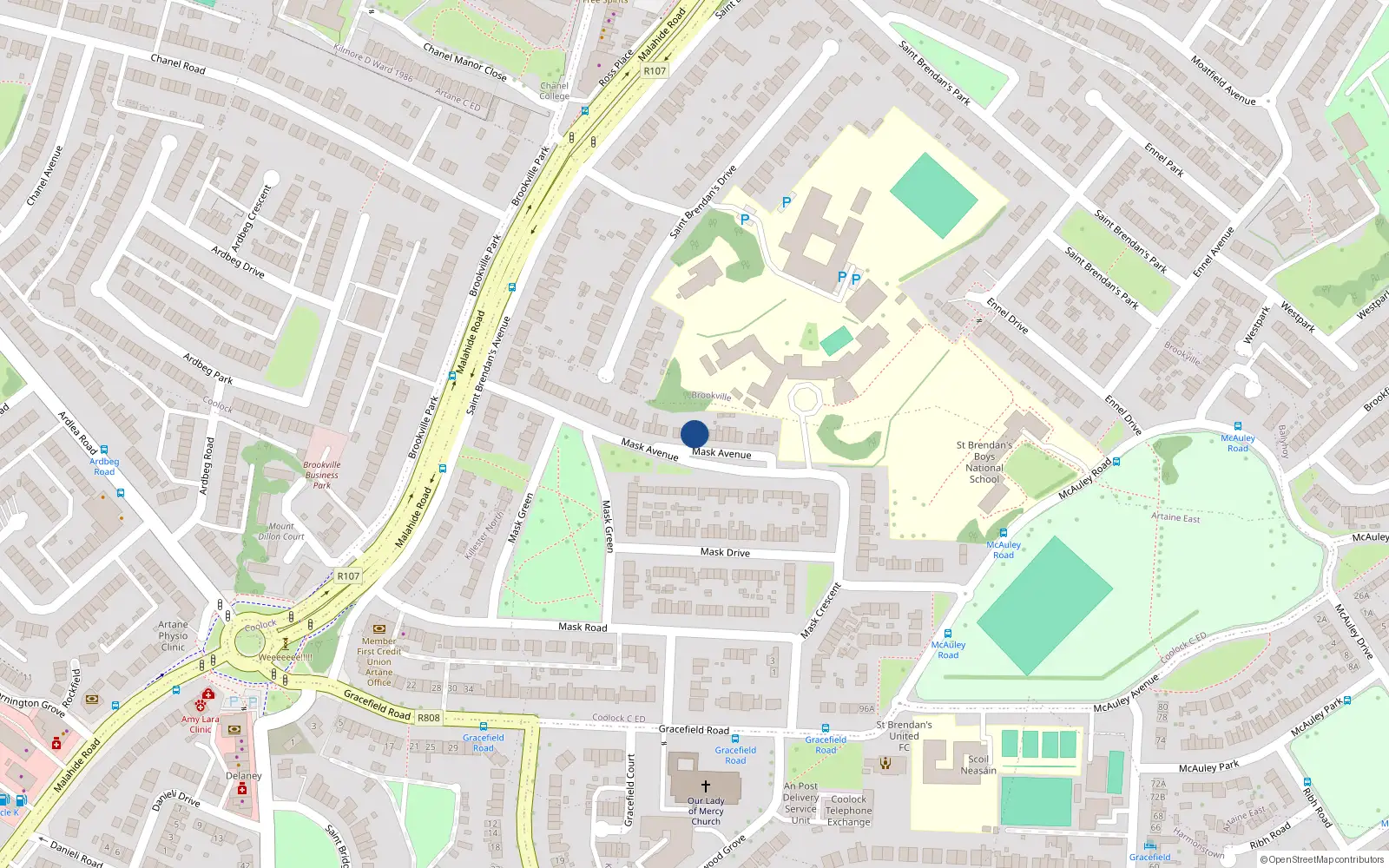 Overhead map showing the location of 47 Measc Avenue, Artane, Dublin 5