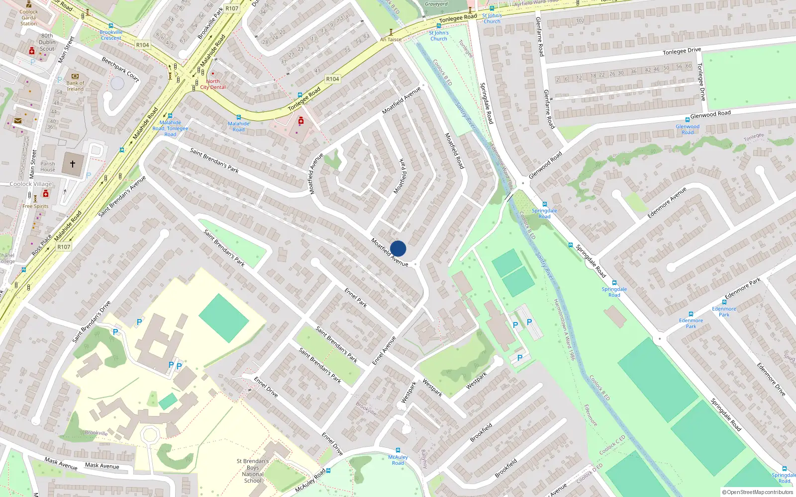 Overhead map showing the location of 47 Moatfield Avenue, Artane, Dublin 5