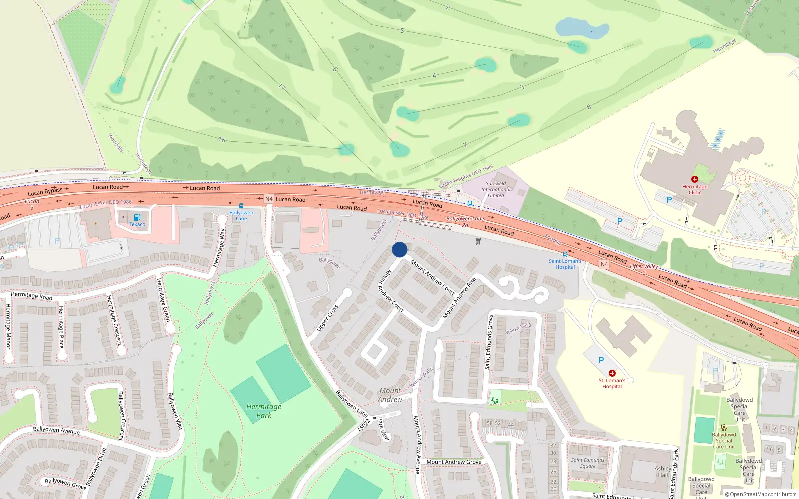 Overhead map showing the location of 47 Mount Andrew Court, Lucan