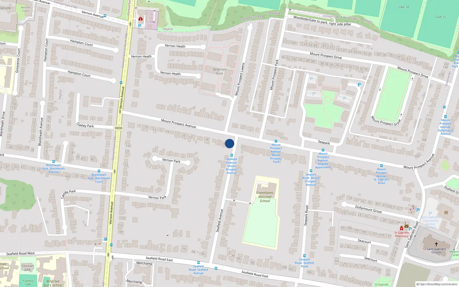 Overhead map showing the location of 47 Mount Prospect Avenue, Dublin 3