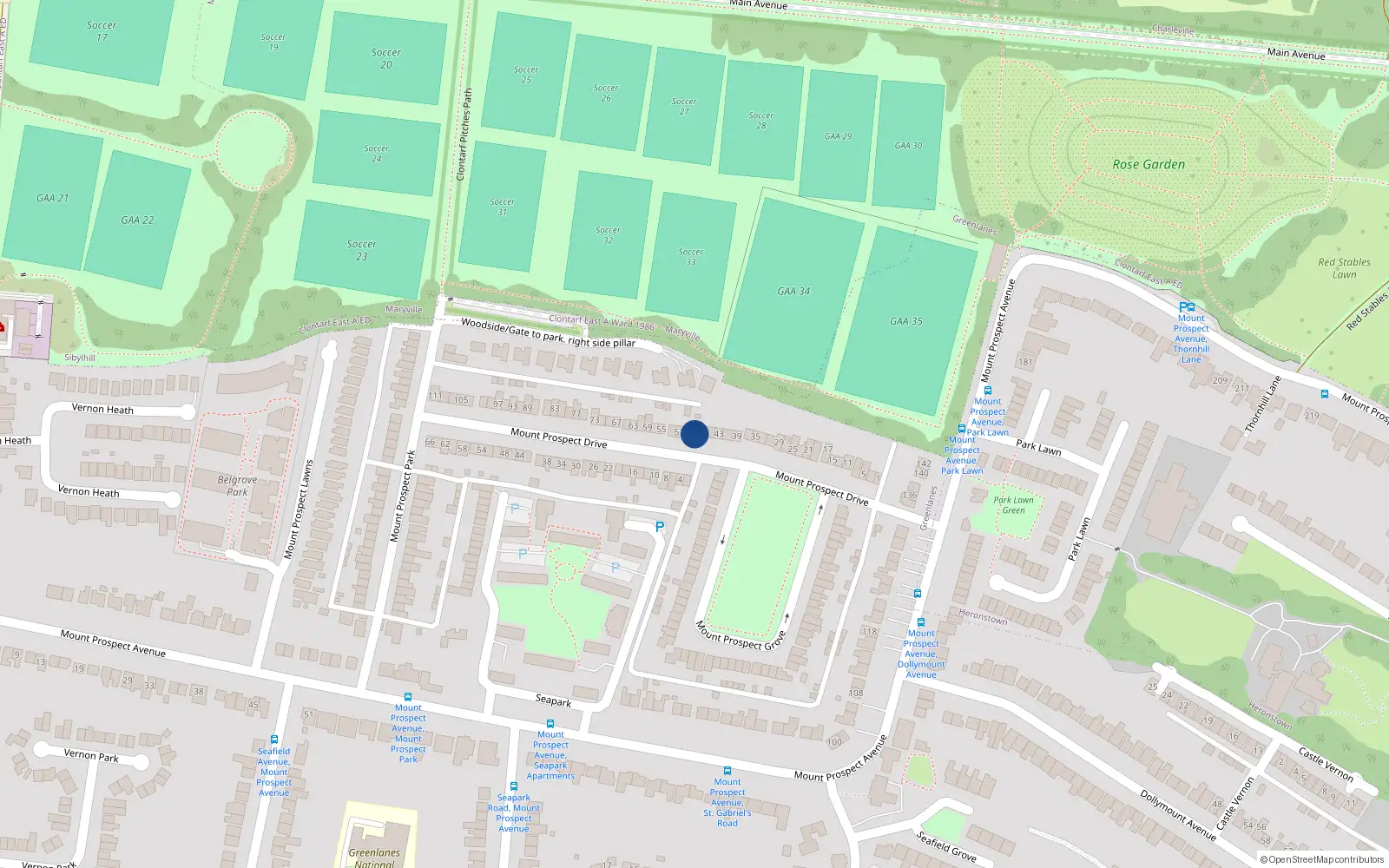 Overhead map showing the location of 47 Mount Prospect Drive, Dublin 3