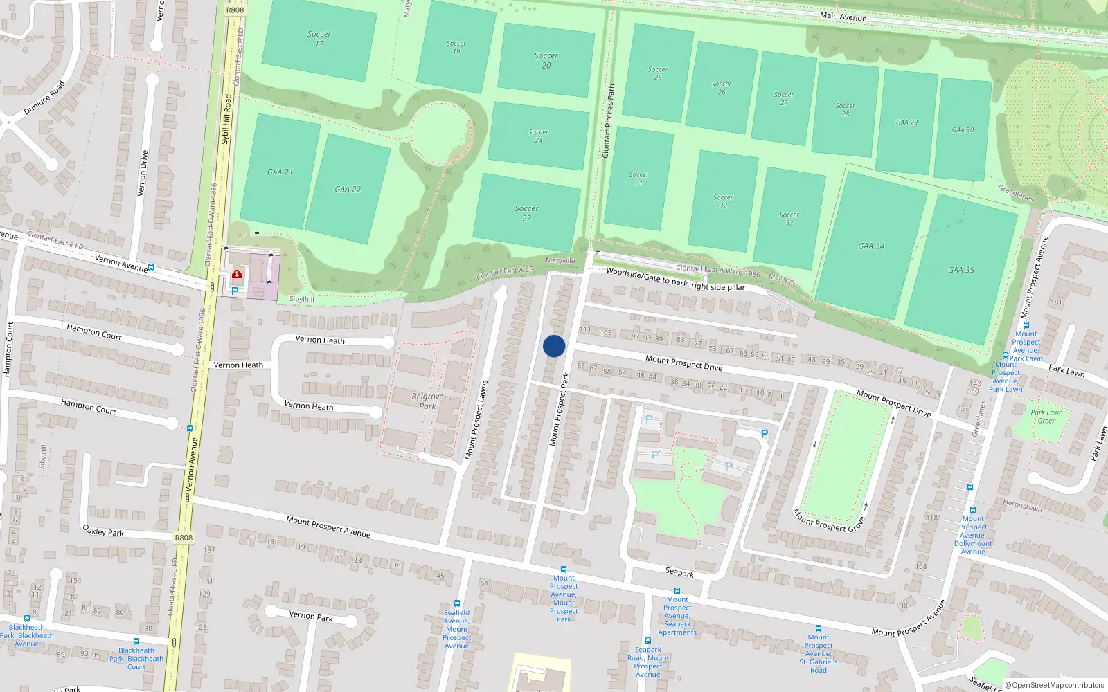 Overhead map showing the location of 47 Mount Prospect Park, Dublin 3