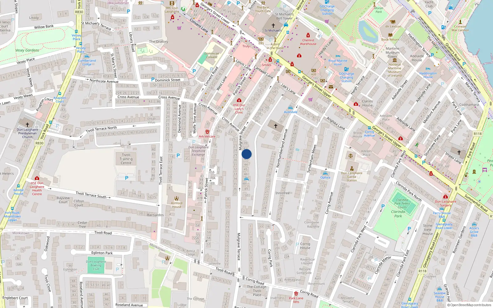 Overhead map showing the location of 47 Mulgrave Street, Dublin