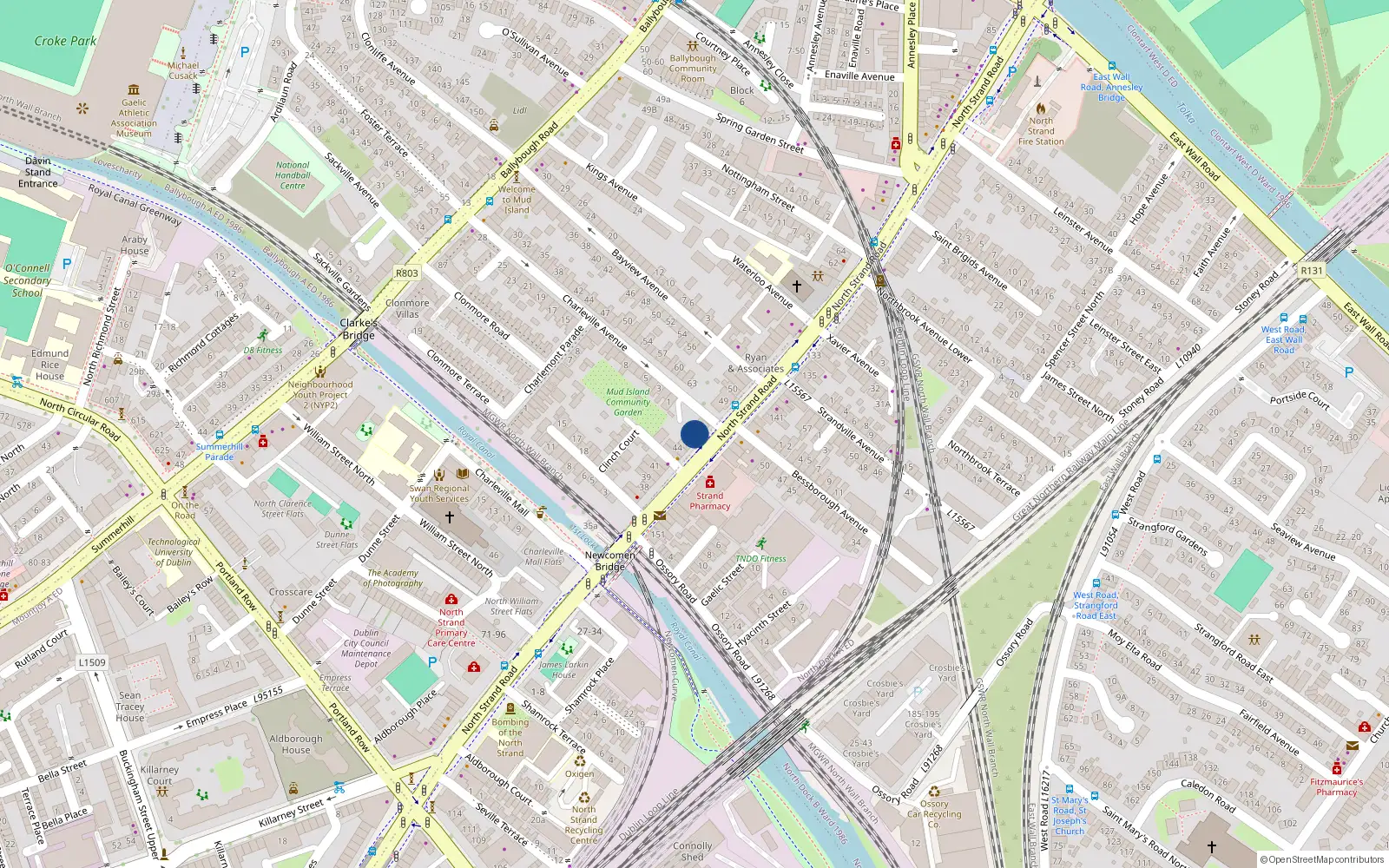 Overhead map showing the location of 47 North Strand Road, North Strand