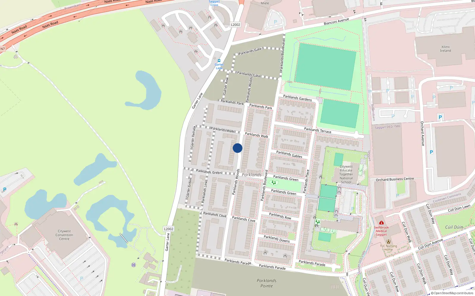 Overhead map showing the location of 47 Parklands Wood, Citywest