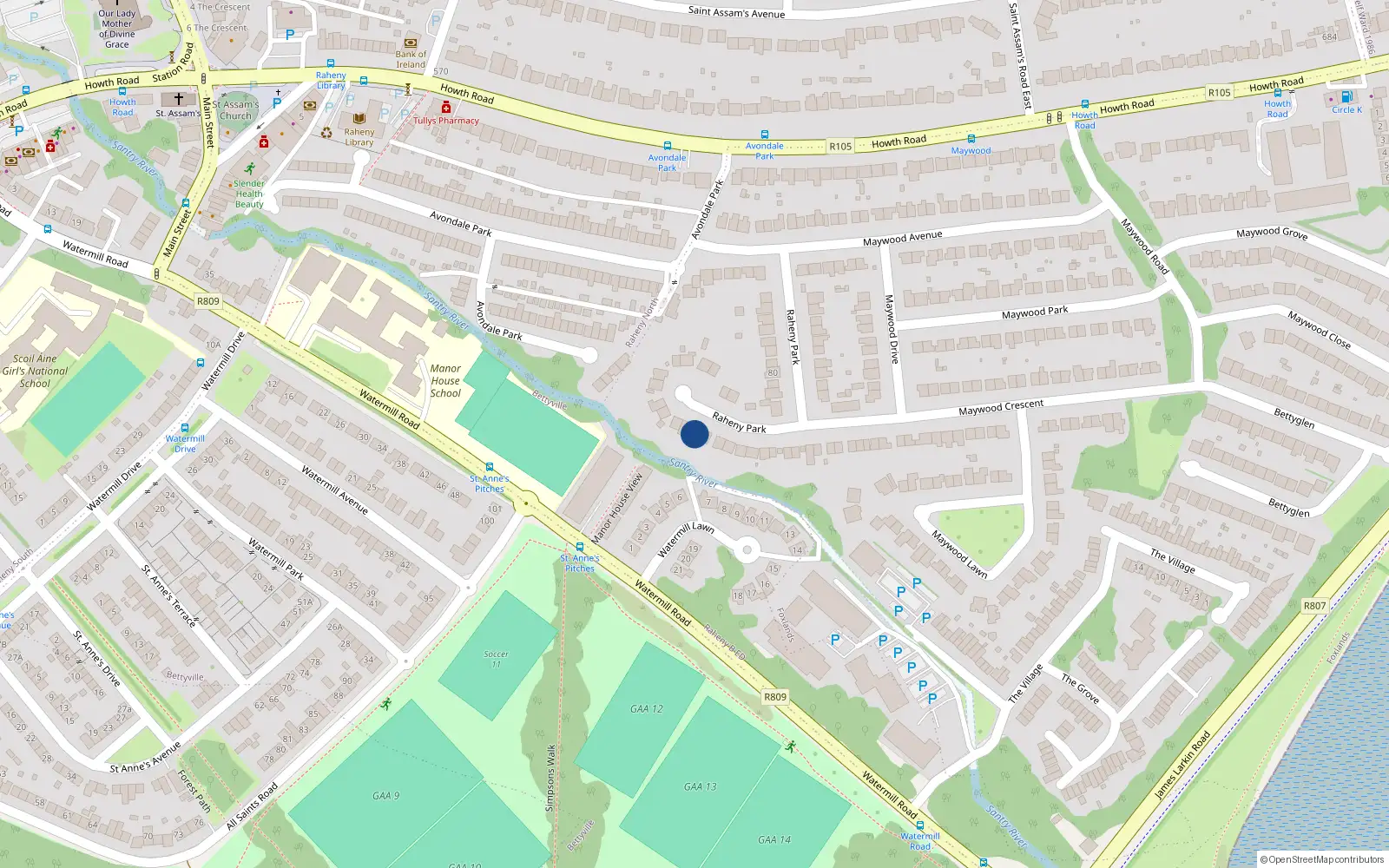 Overhead map showing the location of 47 Raheny Park, Dublin