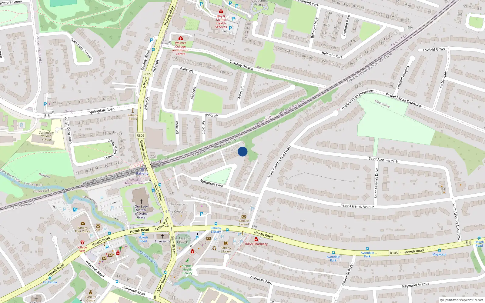 Overhead map showing the location of 47 Rathmore Park, Raheny, Dublin 5