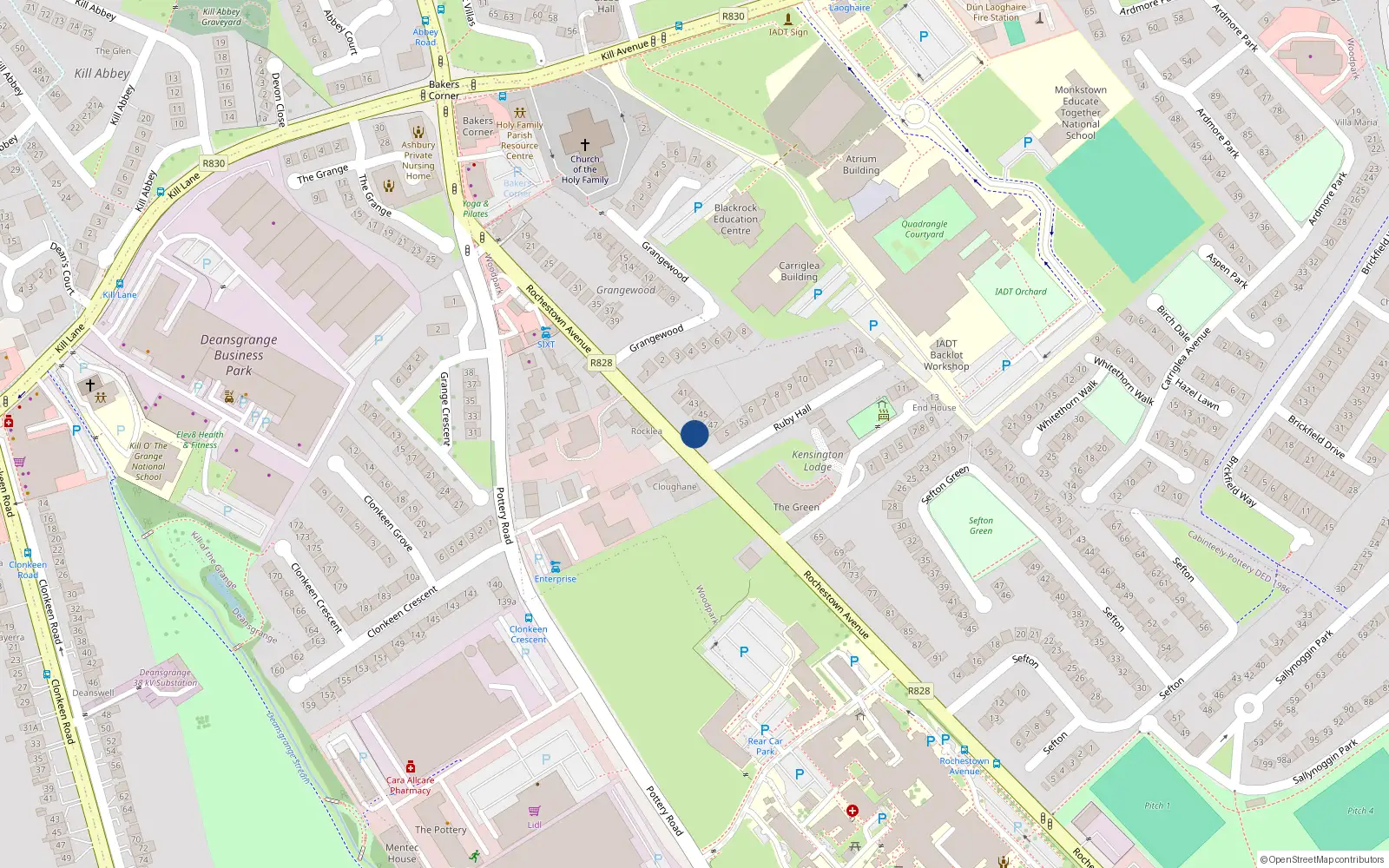 Overhead map showing the location of 47 Rochestown Avenue, Dublin