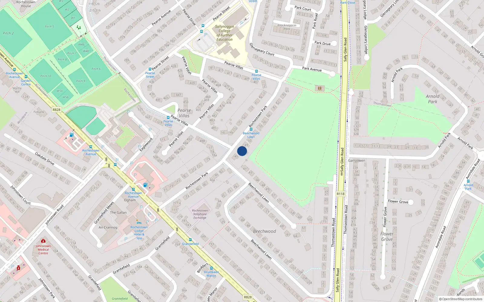 Overhead map showing the location of 47 Rochestown Park, Sallynoggin