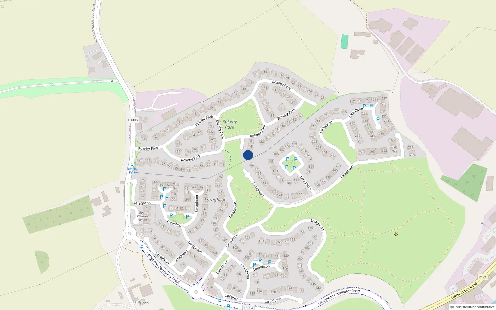 Overhead map showing the location of 47 Rokeby Park, Lucan