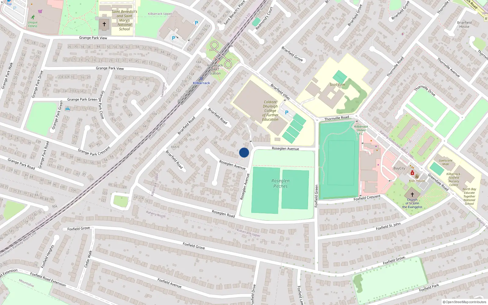 Overhead map showing the location of 47 Roseglen Avenue, Kilbarrack, Dublin 5