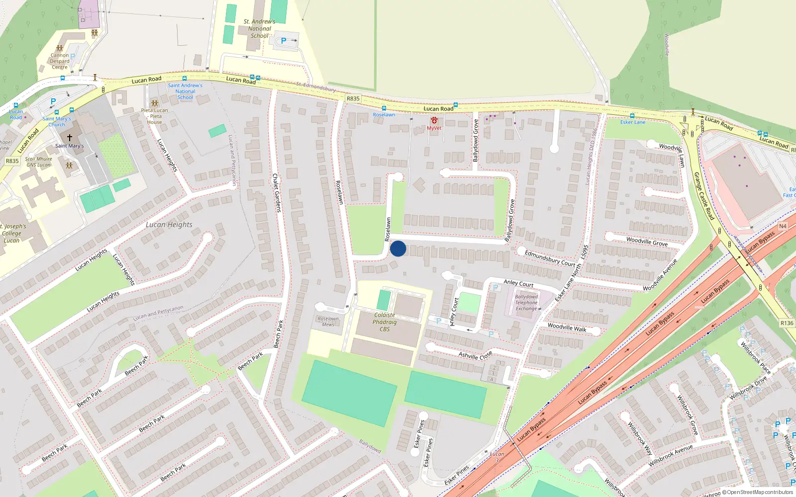 Overhead map showing the location of 47 Roselawn, Lucan