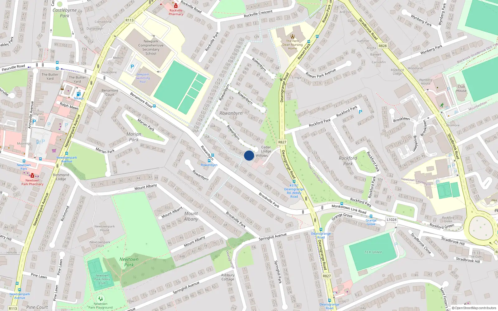 Overhead map showing the location of 47 Rowanbyrn, Blackrock
