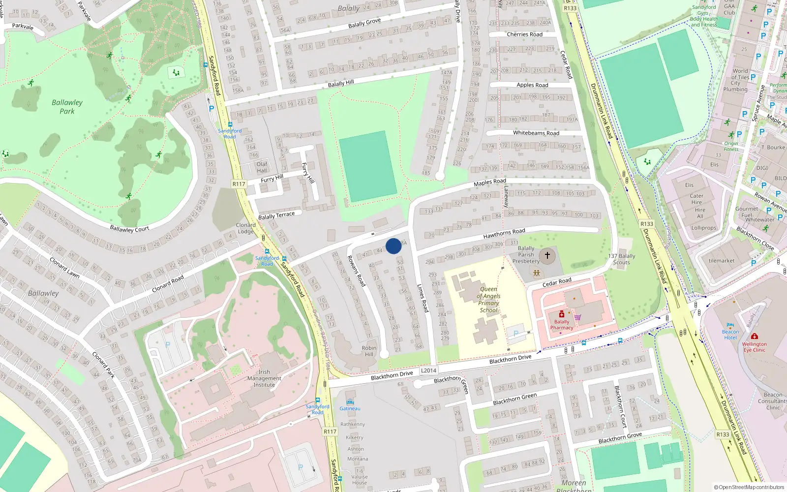 Overhead map showing the location of 47 Rowans Road, Wedgewood